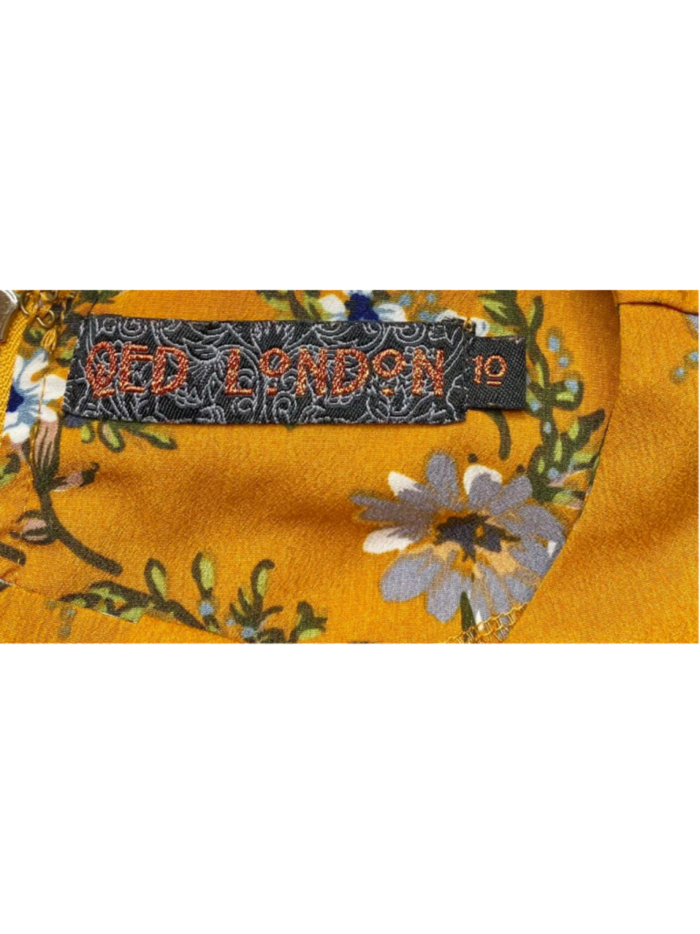 QED London Floral Dress Women UK 10/ US Sm Mustard Fit Flare Pockets Cottagecore - Picture 3 of 8